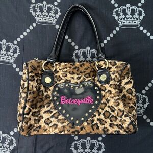 Vintage 2000s Betsey Johnson Leopard Heart Bag